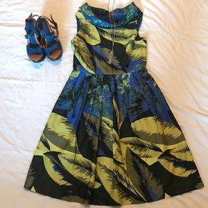 Ellen Tracy Size 2 Blue, Green & Black. Midi dress